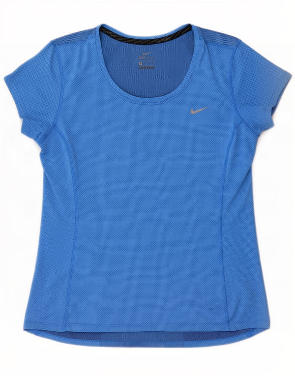 Nike Mujer Dri Fit Camiseta Top UK 12 Medio Azul Poliéster