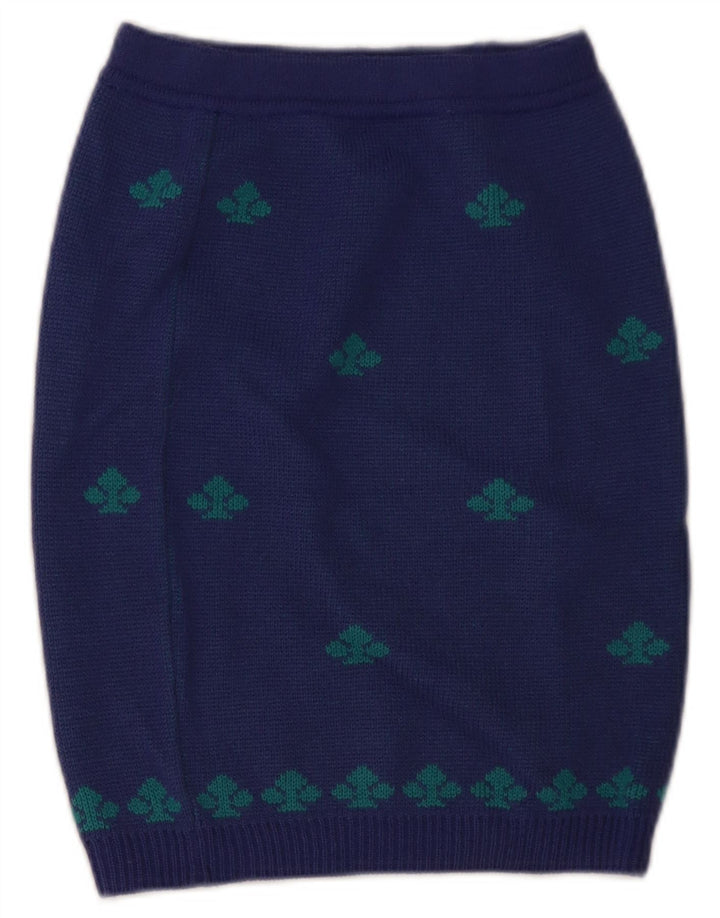 Stefanel Falda Lápiz De Punto Para Mujer W28 Lana Geométrica Azul Medio