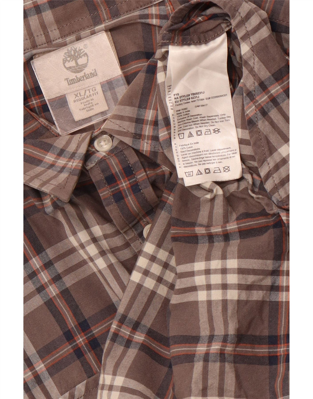 TIMBERLAND Camisa Regular Fit Hombre XL Gris Cuadros Algodón