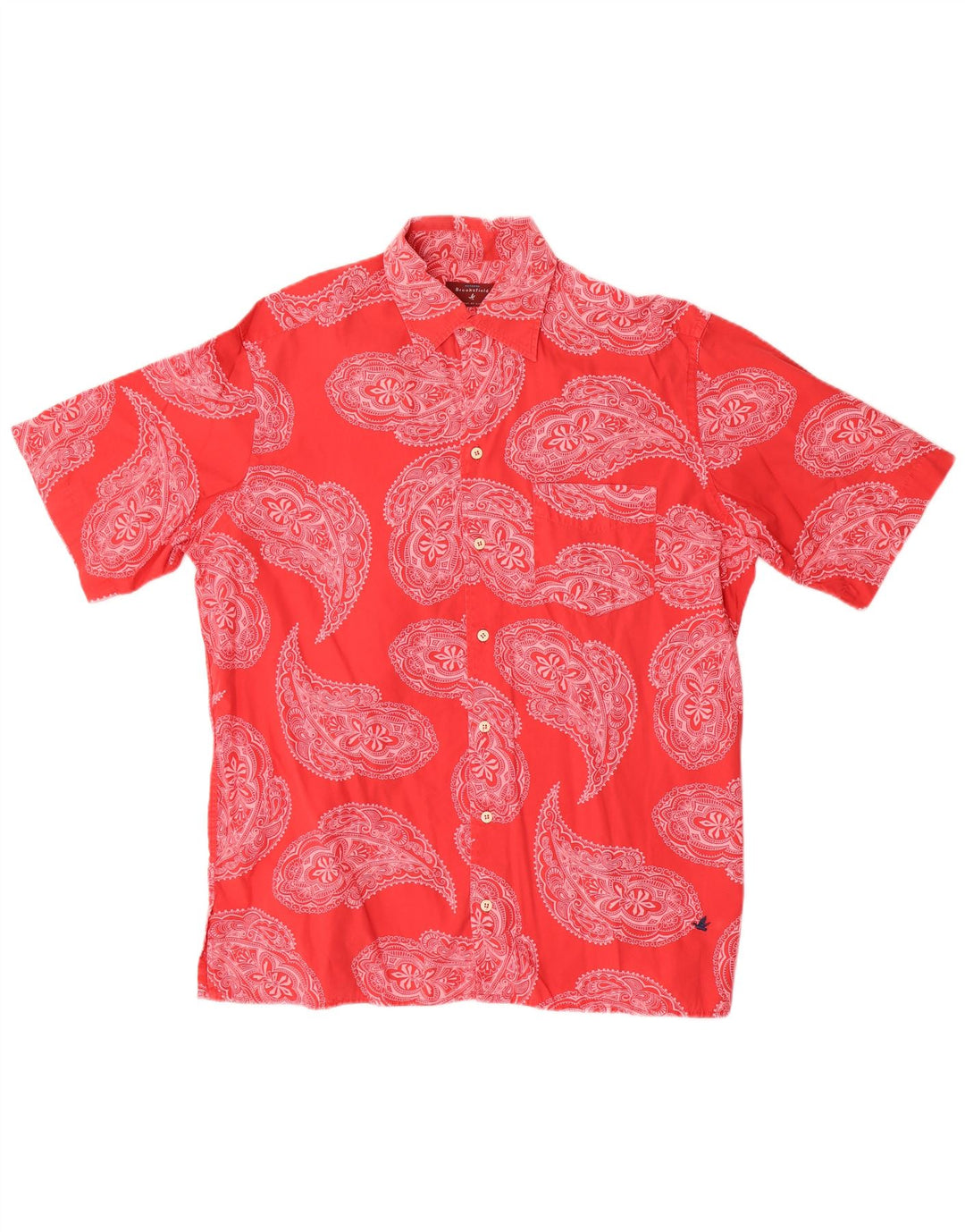 Camisa Brooksfield Hombre Manga Corta Algodón Paisley Rojo Mediano