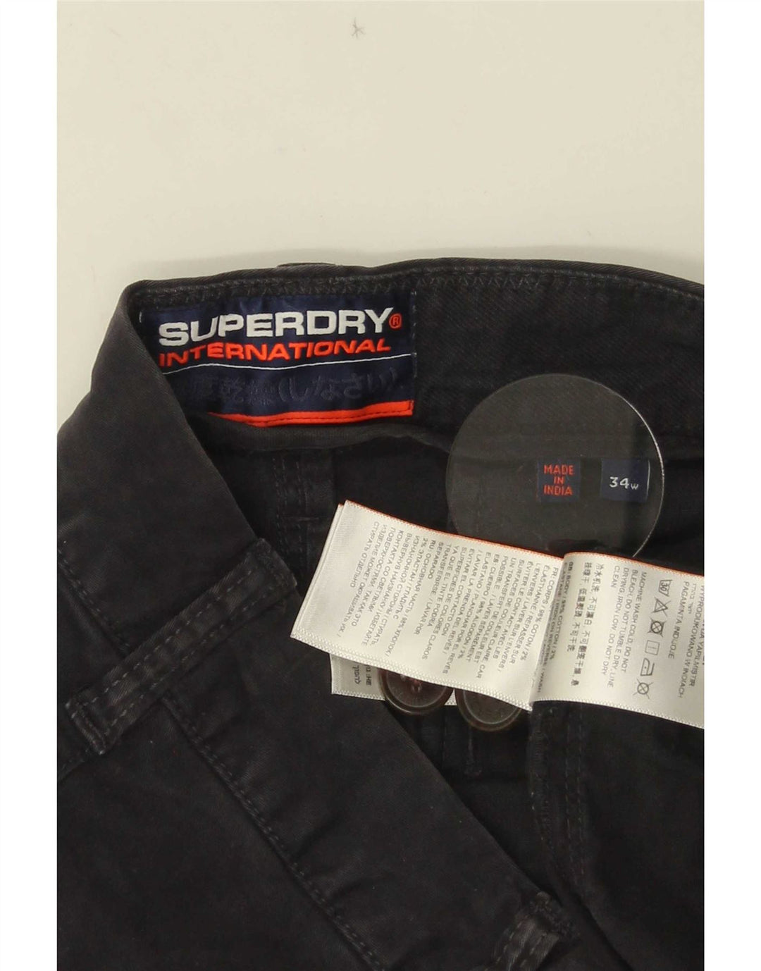 Superdry Pantalones cortos chinos para hombre W34 Large Algodón negro