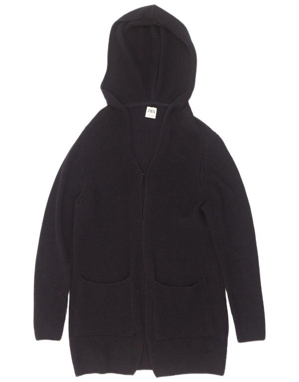 Zara Hombre Cárdigan Con Capucha Suéter Pequeño Azul Marino Algodón