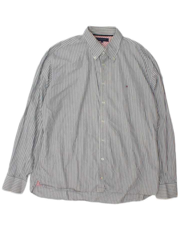 Tommy Hilfiger Camisa para hombre 2XL Algodón a rayas gris