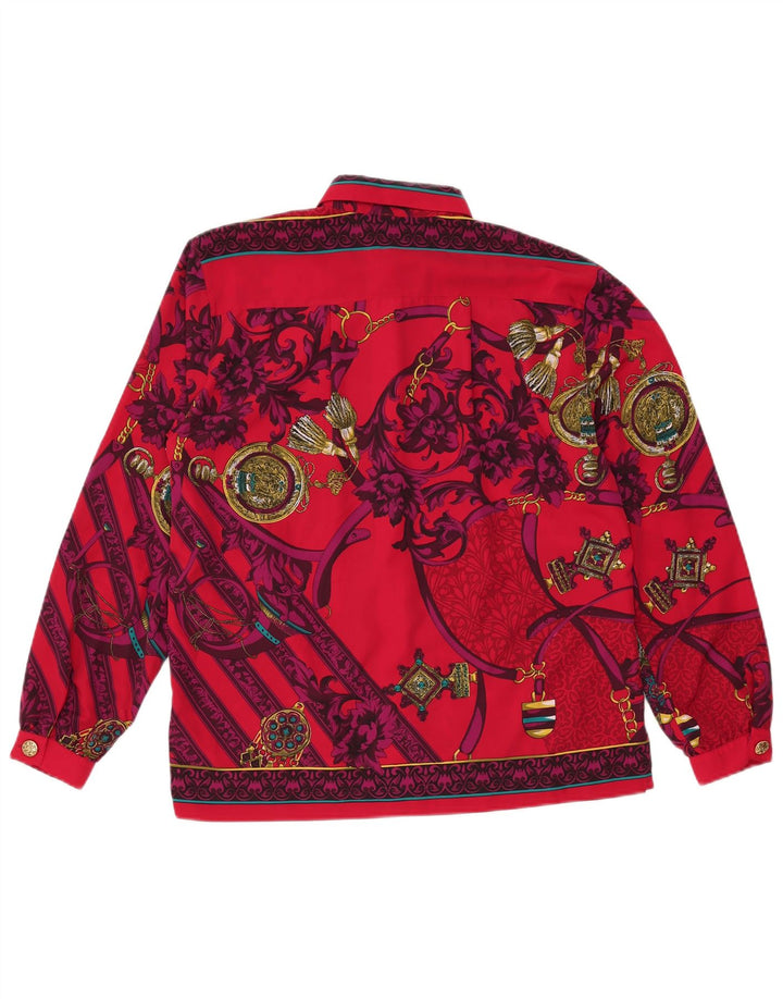 Vintage mujer camisa blusa Reino Unido 14 grande rojo floral