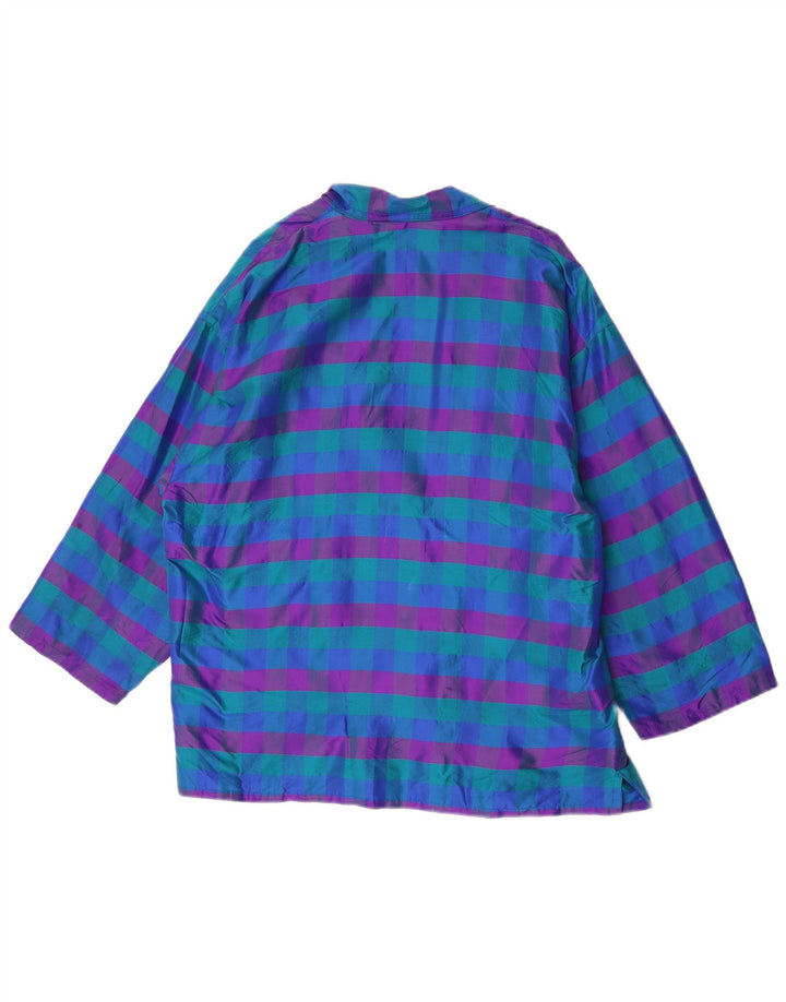 Vintage mujer chaqueta blazer abierta Reino Unido 14 cheque azul medio