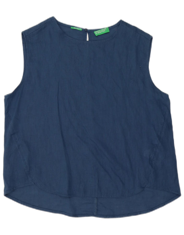 Benetton Blusa Extragrande Sin Mangas para Mujer UK 40 Small Lino Azul Marino