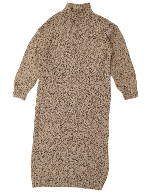 Zara Vestido tipo jersey de manga larga para mujer UK 46 Grande Poliéster moteado beige
