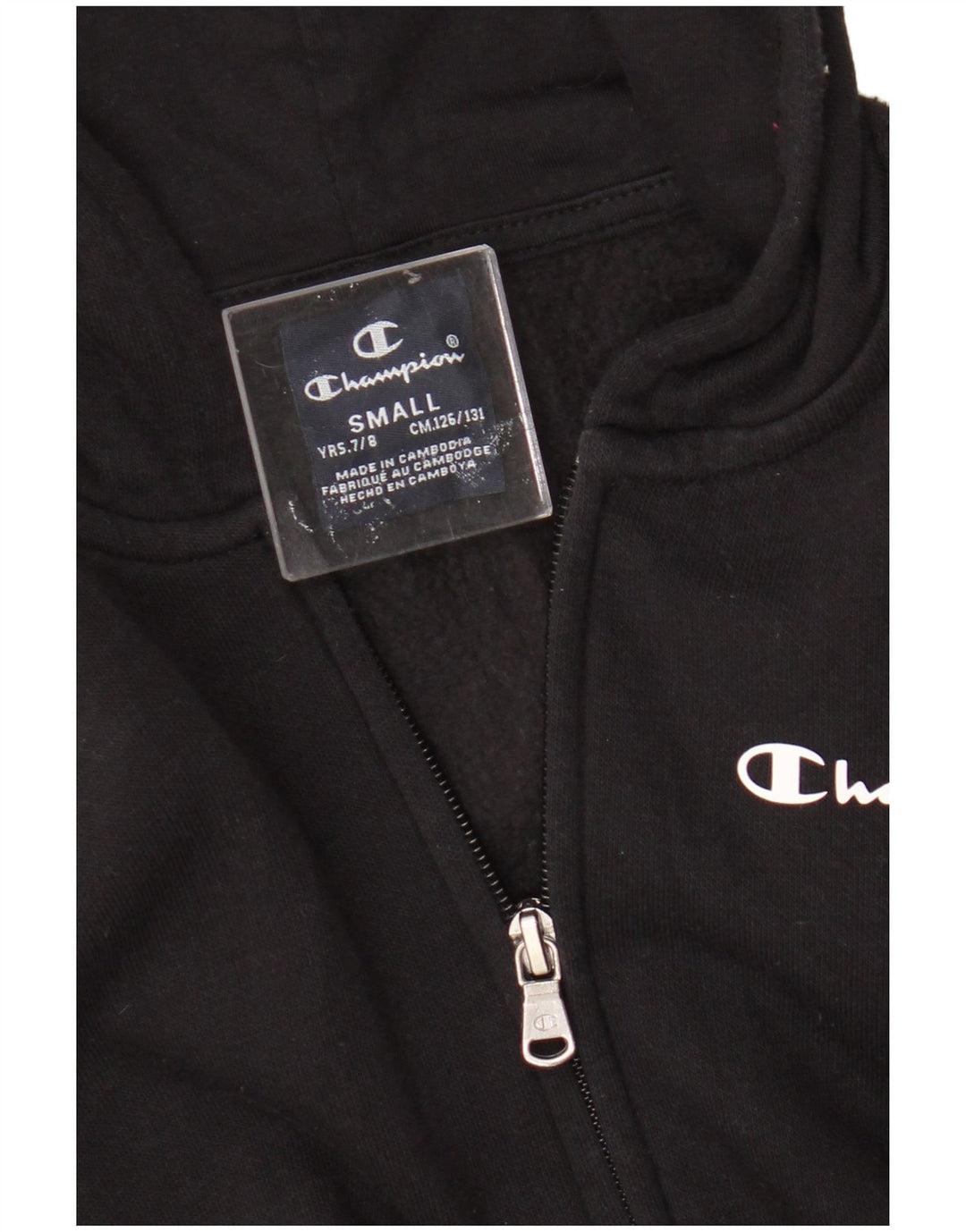 Champion Sudadera con capucha y cremallera gráfica para niños de 7 a 8 años, talla pequeña, color negro