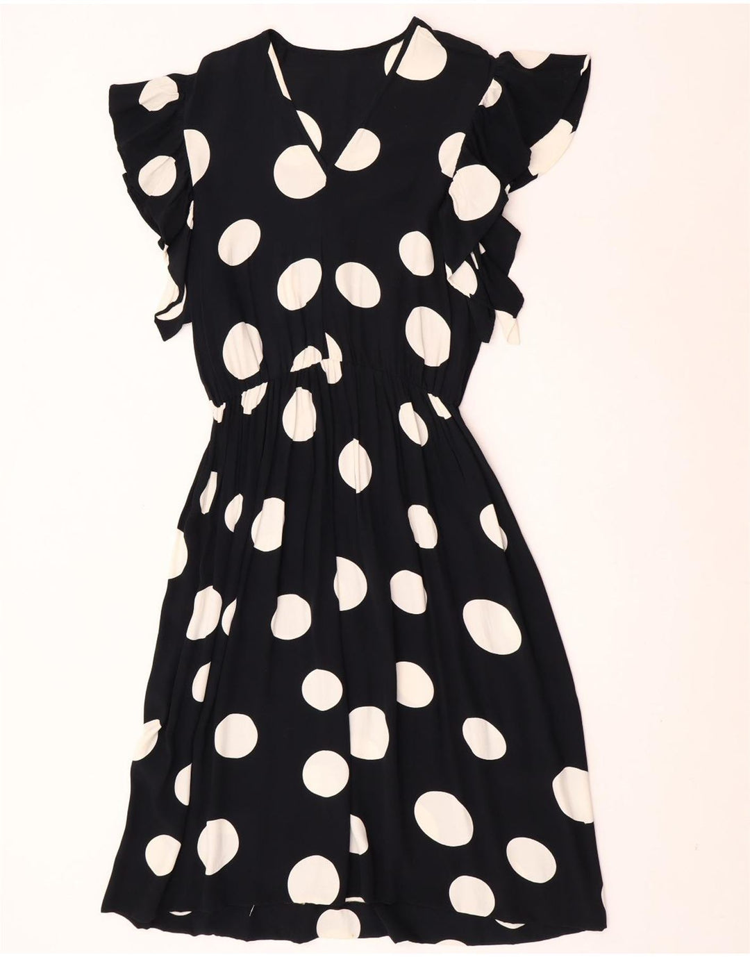 Vintage mujer A-Line vestido Reino Unido 12 medio negro lunares