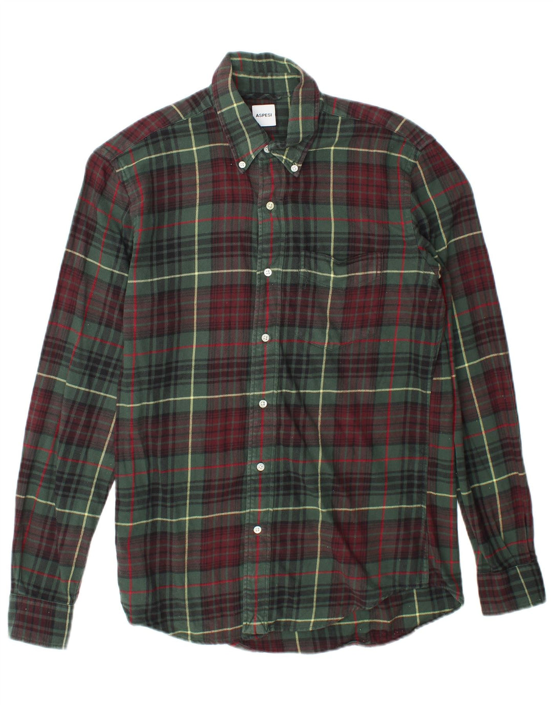 Aspesi Camisa De Franela Hombre Pequeño Algodón A Cuadros Verdes