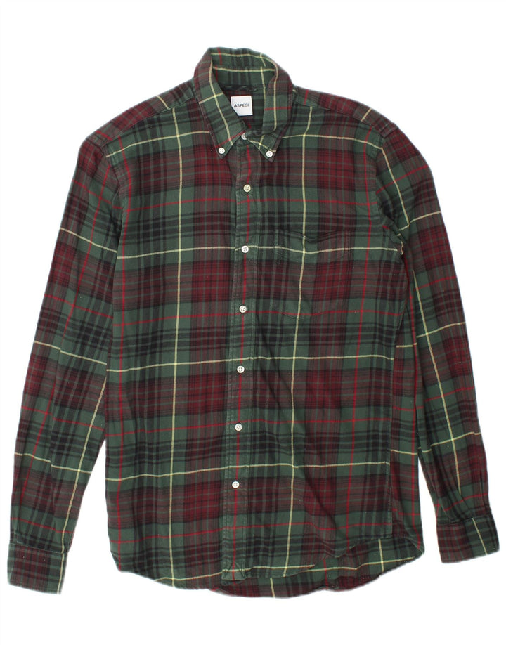 Aspesi Camisa De Franela Hombre Pequeño Algodón A Cuadros Verdes