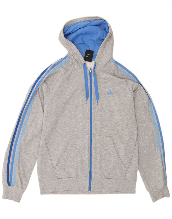 Adidas - Sudadera con capucha y cremallera para hombre, algodón gris medio