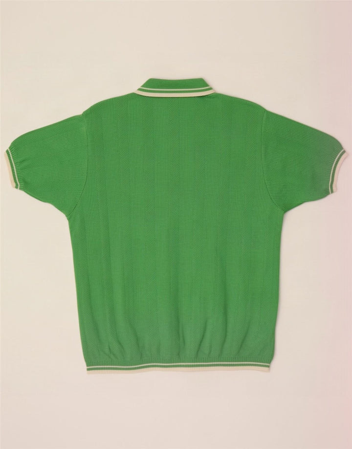 Vintage hombres manga corta polo cuello jersey suéter medio verde