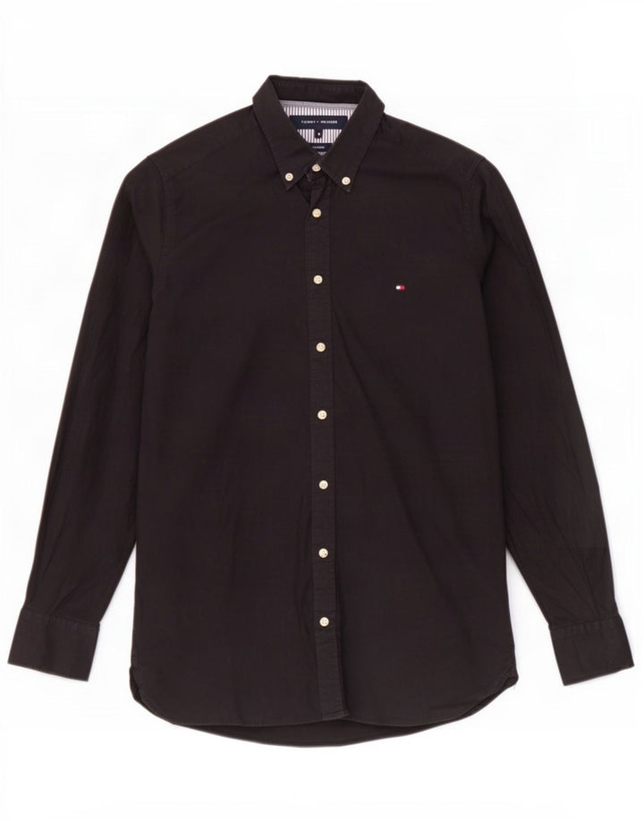 Tommy Hilfiger Camisa elástica para hombre de algodón negro mediano