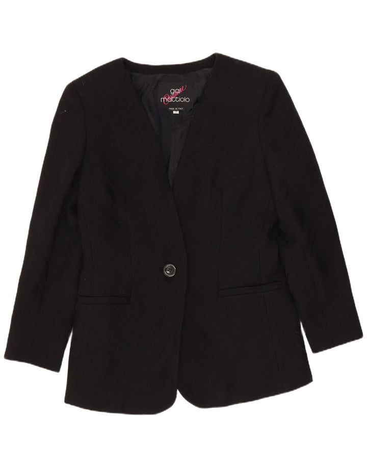 Gai Mattiolo Chaqueta tipo blazer con 1 botón para mujer IT 46 Grande Lana virgen negra