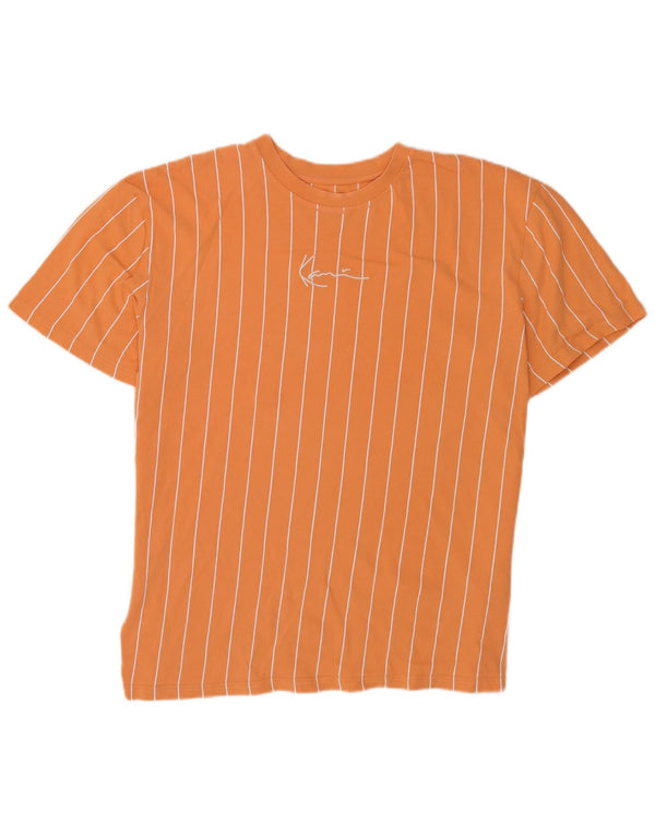 Karl Kani Camiseta gráfica para hombre Top grande de algodón a rayas naranja