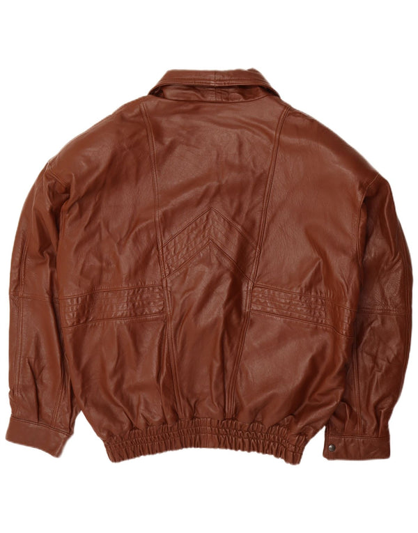Vintage hombres chaqueta de cuero suelta ajuste IT 50 cuero marrón grande