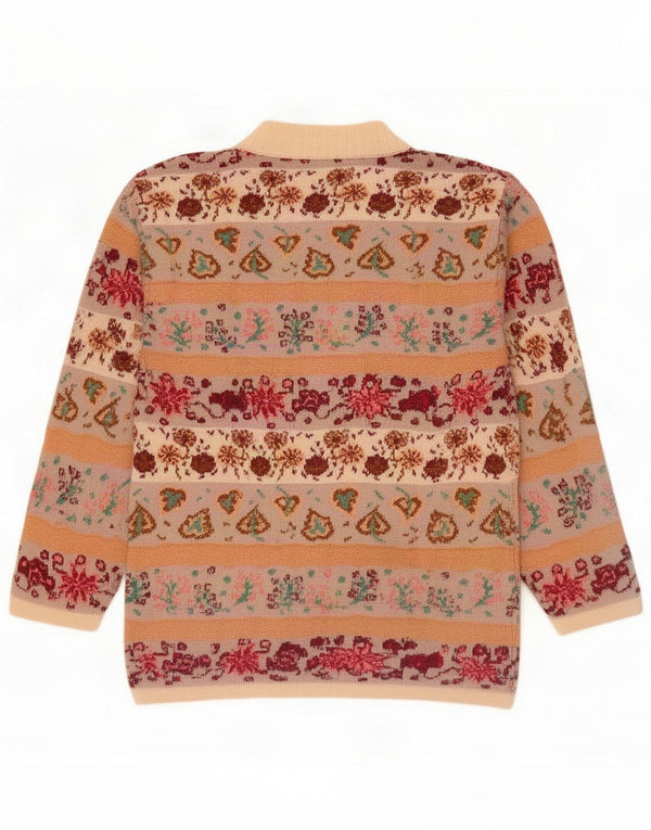 Suéter vintage con cuello redondo para mujer UK 46 Grande Beige Floral Acrílico
