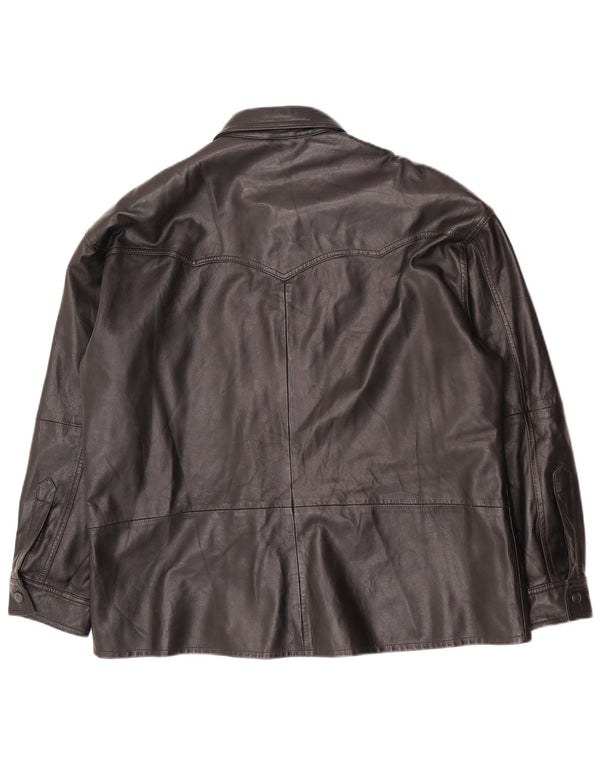 Vintage mujer chaqueta de cuero de gran tamaño EU 40 Medio Negro