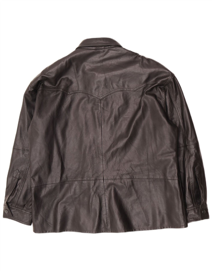 Vintage mujer chaqueta de cuero de gran tamaño EU 40 Medio Negro