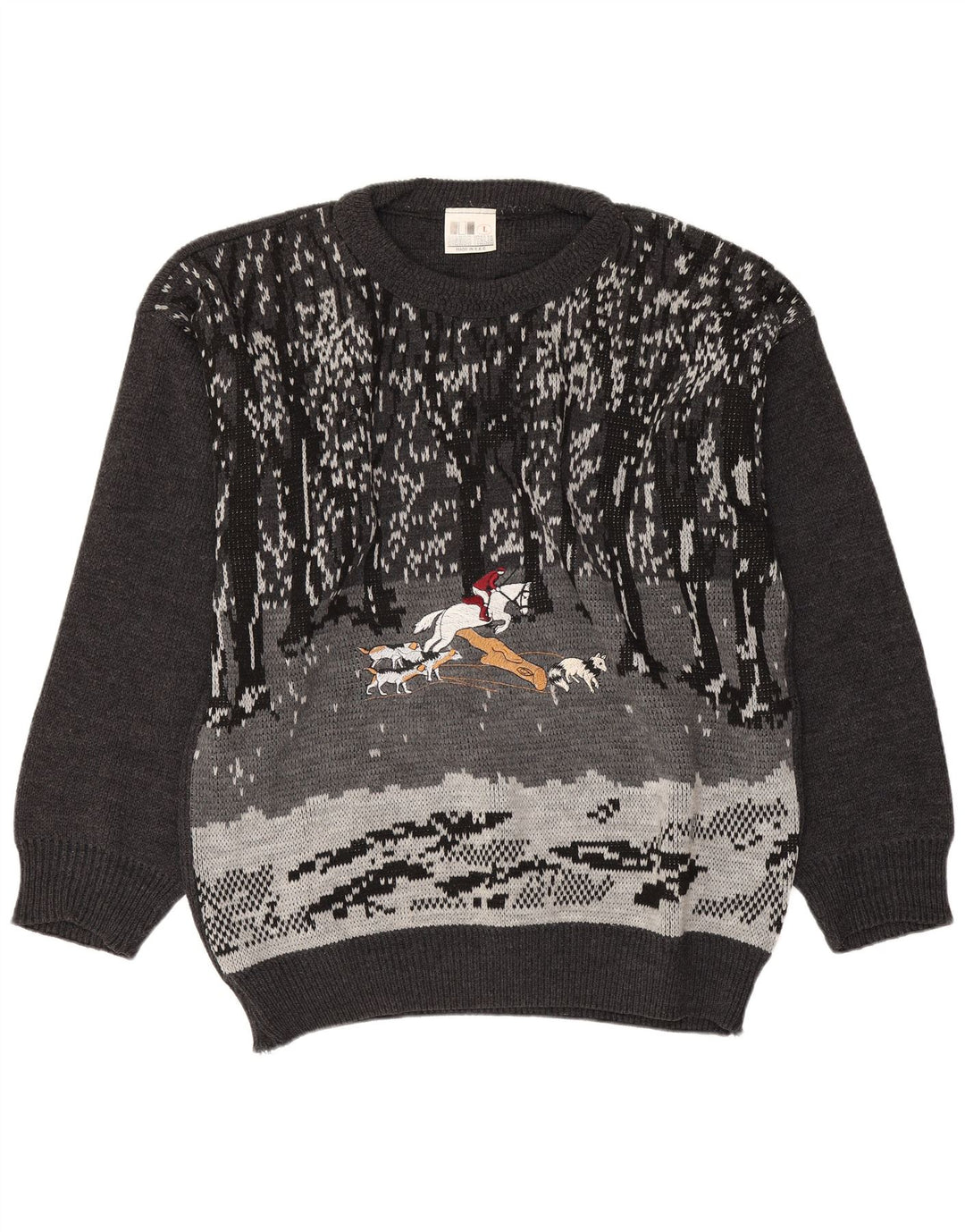 Vintage hombres gráfico barco cuello jumper suéter grande gris