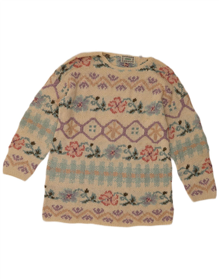 Express Jersey de cuello redondo para mujer UK 12 Seda floral beige medio