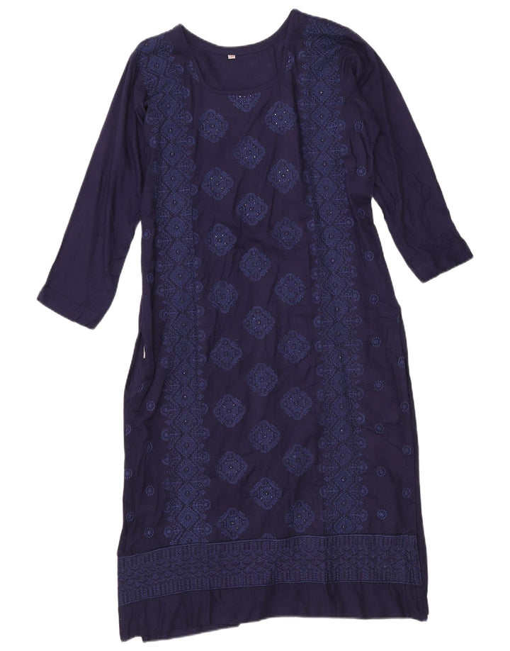 Vintage mujer A-Line vestido EU 38 medio azul marino geométrico