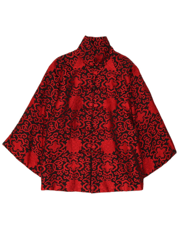 Vintage mujer 3/4 manga kimono chaqueta Reino Unido 16 grande rojo Paisley