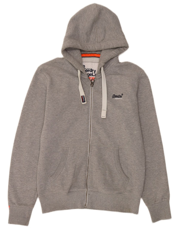Superdry Sudadera con capucha y cremallera para hombre de algodón moteado gris grande