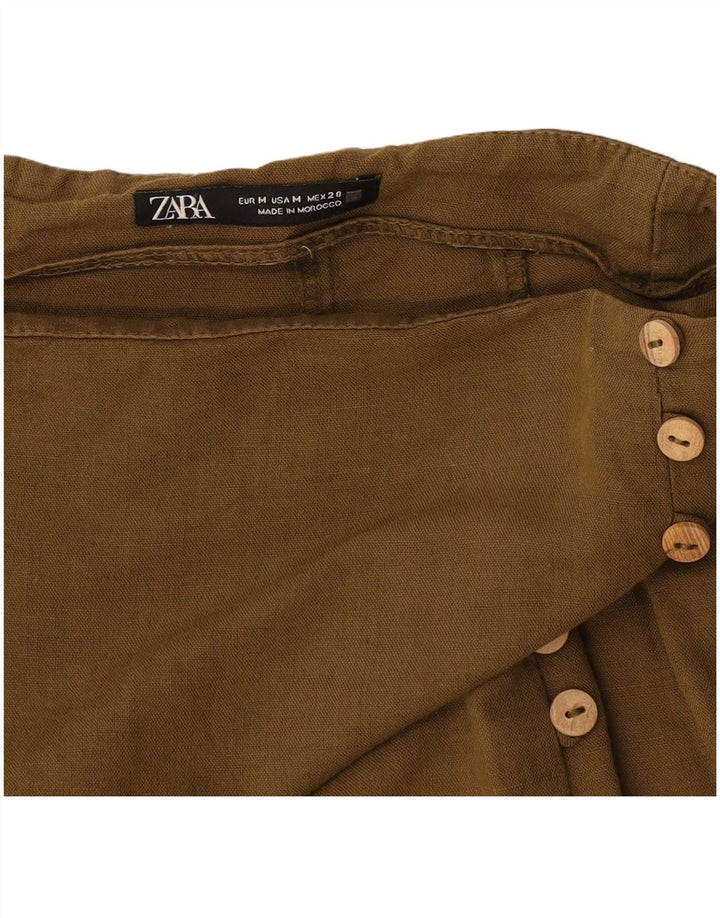Zara Mujer Falda Midi De Cintura Alta Mediana W28 Caqui