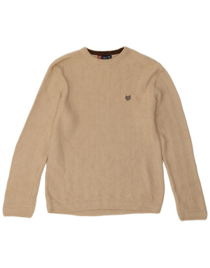 Chaps Hombre Cuello Redondo Jersey Suéter Medio Beige Chevron Algodón
