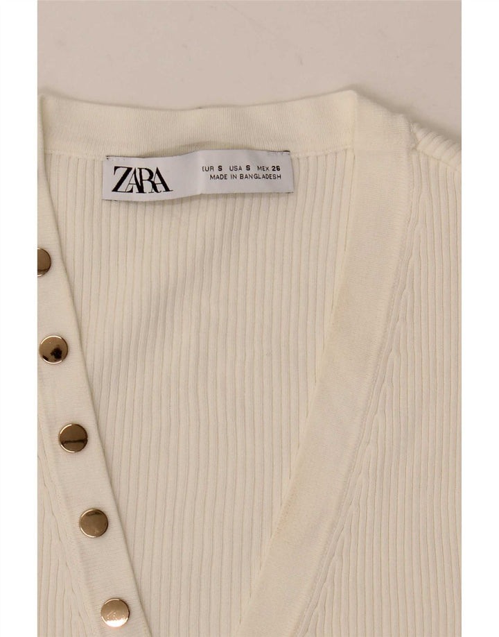 Zara Mujer Top Corto Sin Mangas UK 10 Small Blanco