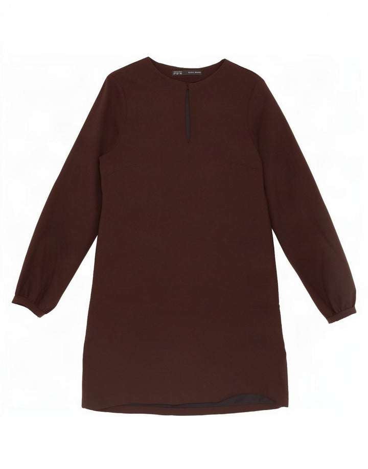 Zara Mujer Vestido Recto De Manga Larga UK 44 Mediano Negro