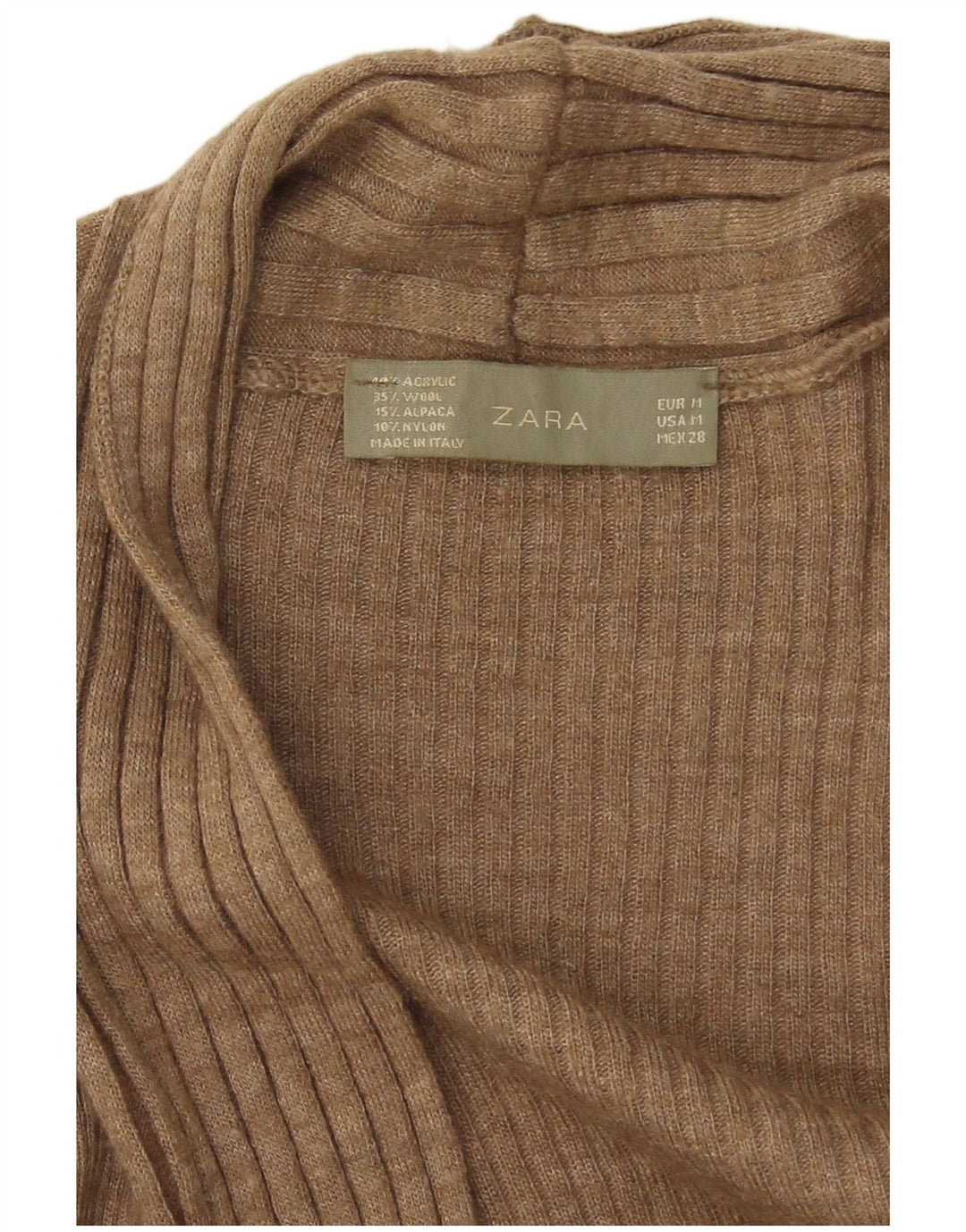 Zara Mujer Cárdigan Abierto Asimétrico Suéter UK 42 Medio Beige