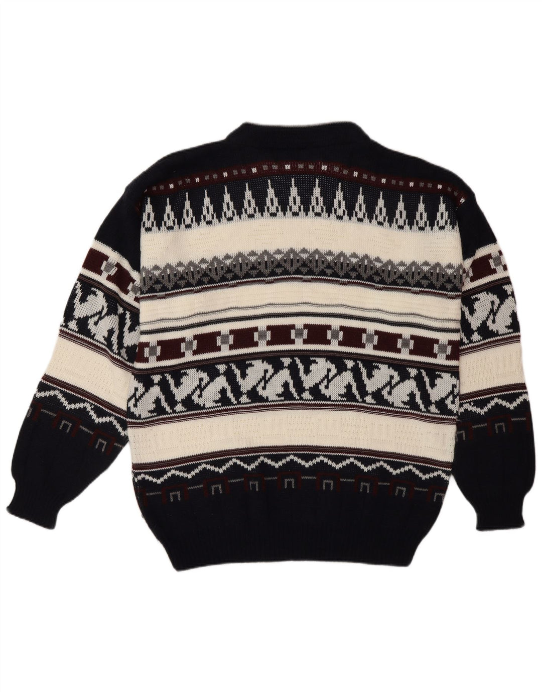 VINTAGE Hombres Crew Neck Jumper Suéter Grande Multicolor Fair Isle