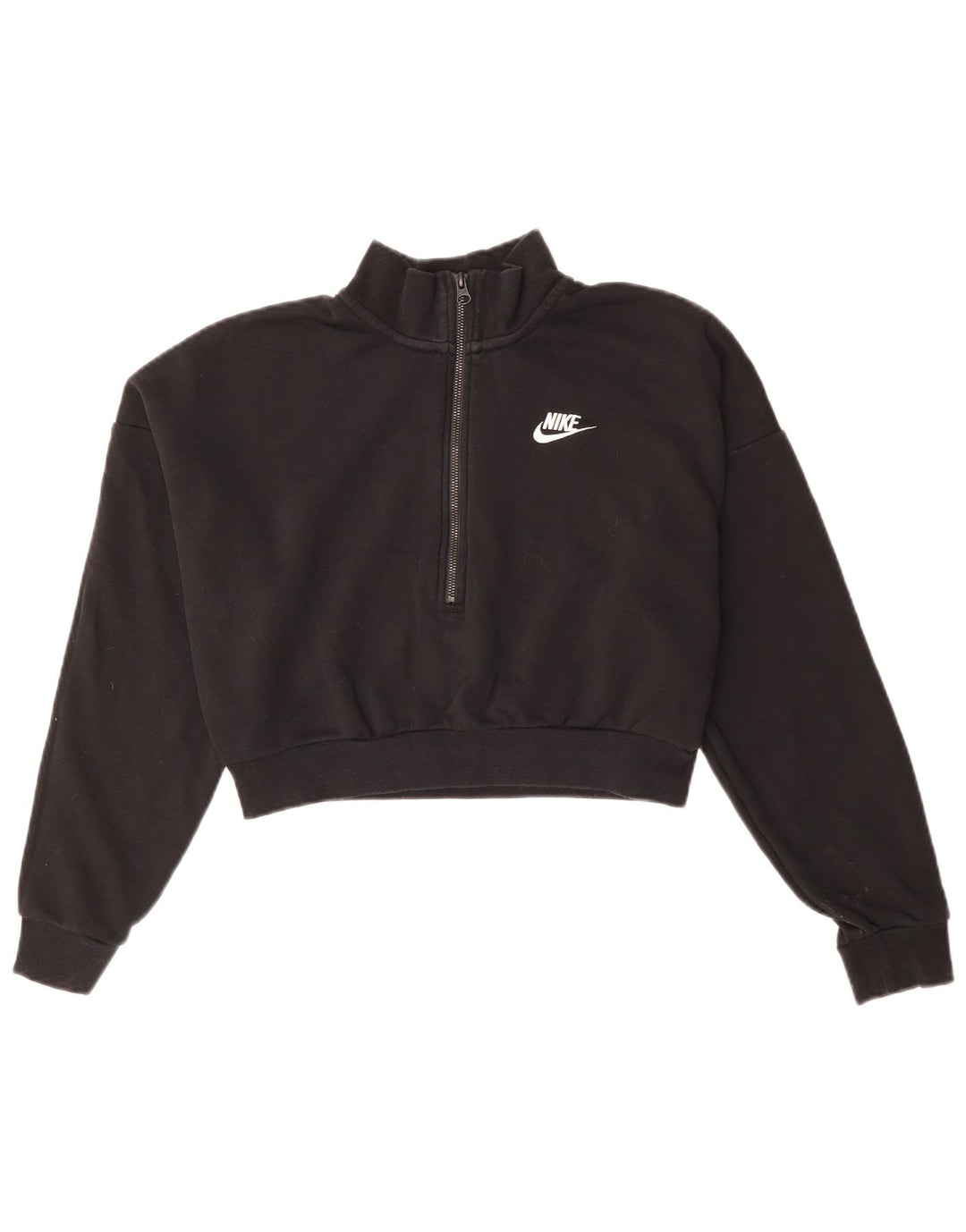 Nike Mujer Oversize Crop Zip Neck Sudadera Jumper UK 10 Small Negro