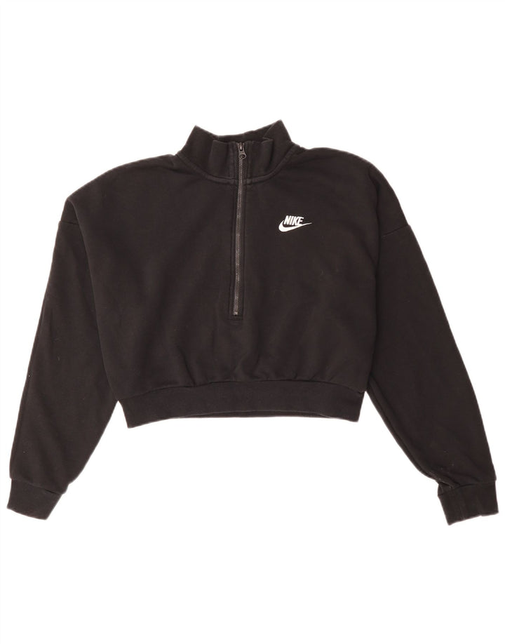 Nike Mujer Oversize Crop Zip Neck Sudadera Jumper UK 10 Small Negro