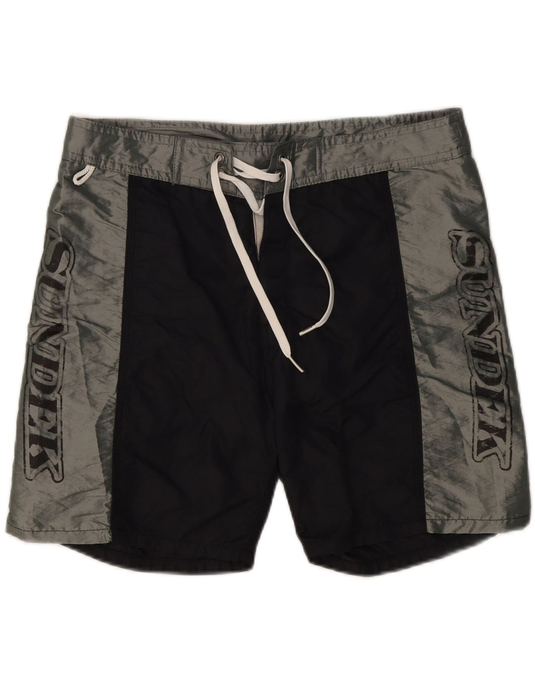 SUNDEK Bañador con estampado gráfico para hombre, nailon color block en negro mediano
