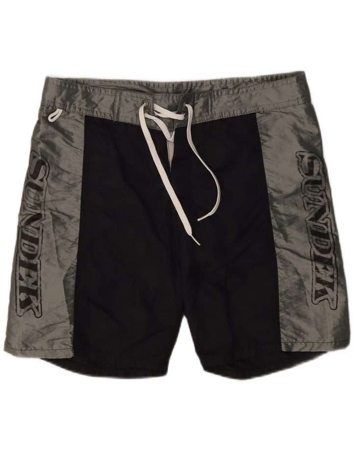 SUNDEK Bañador con estampado gráfico para hombre, nailon color block en negro mediano