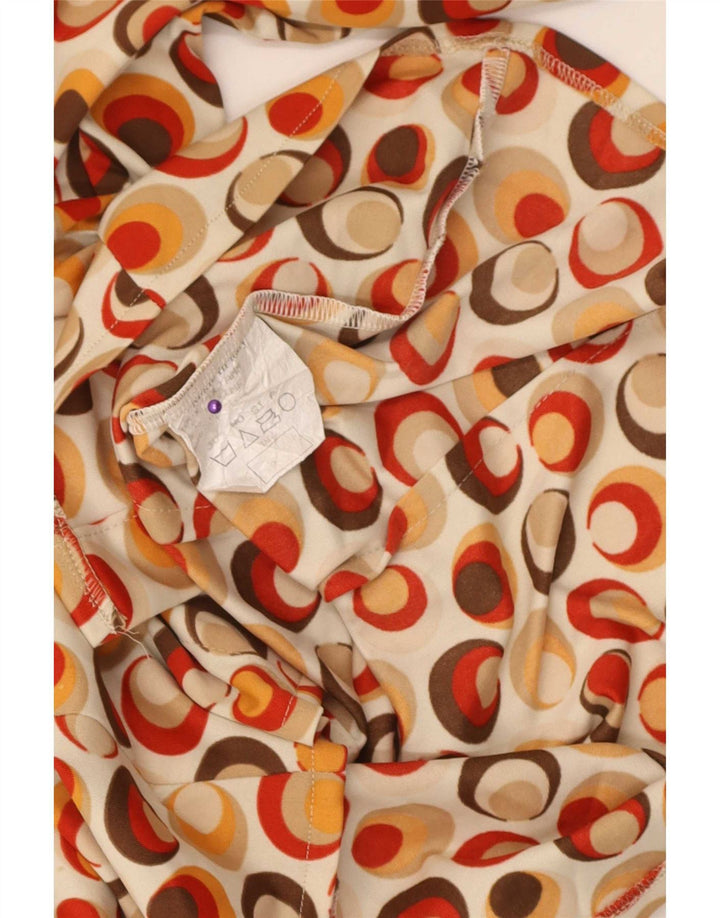 Vintage mujer camisa blusa Reino Unido 10 pequeña poliamida geométrica multicolor