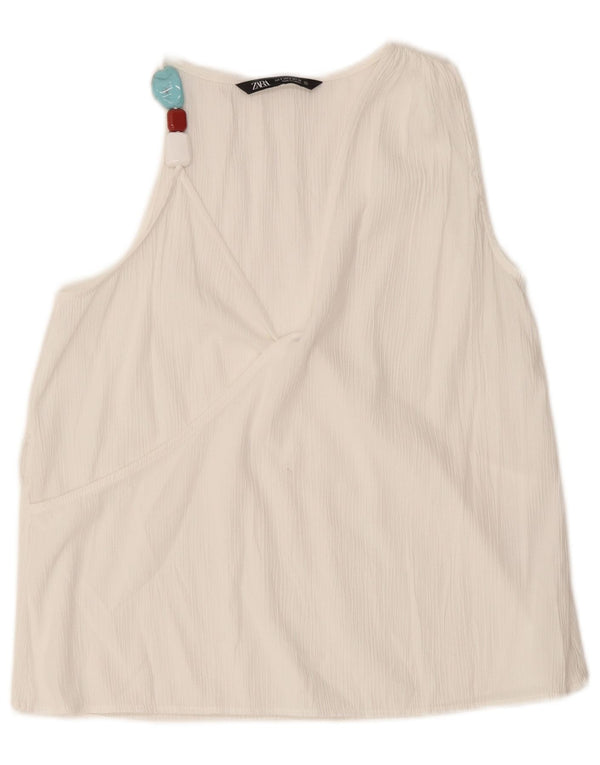 Zara Mujer Blusa Sin Mangas Top UK 10 Small Viscosa Blanca