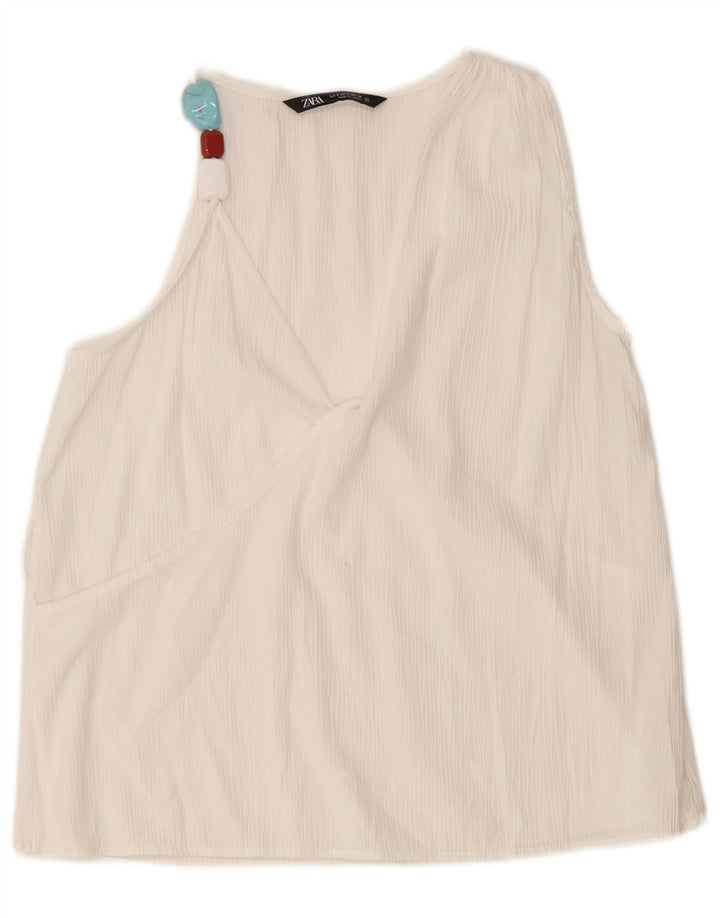 Zara Mujer Blusa Sin Mangas Top UK 10 Small Viscosa Blanca