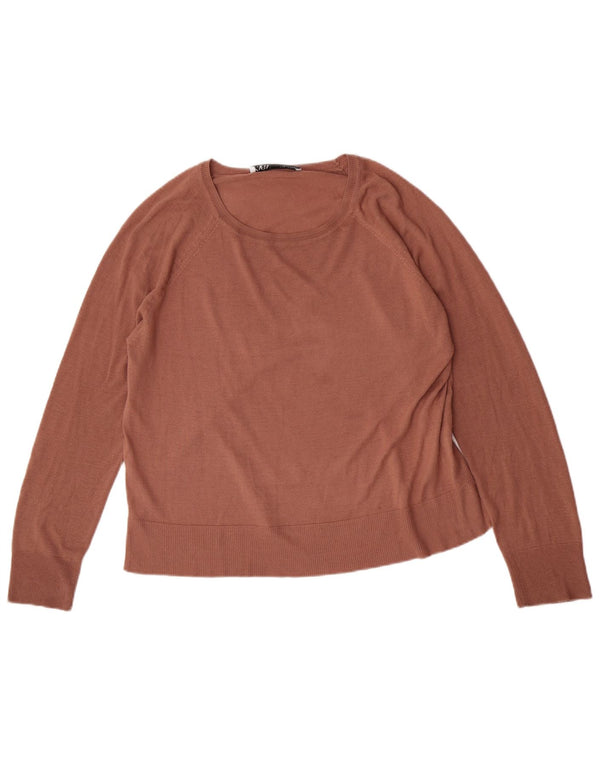 Zara - Jersey extragrande con cuello barco para mujer, talla 10, viscosa marrón pequeña
