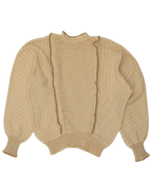 Vintage mujer tortuga cuello jersey suéter Reino Unido 14 grande de blanco moteado