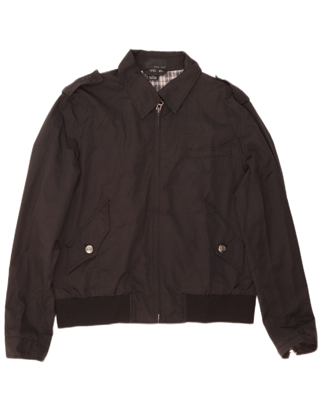 Zara Mens Bomber Jacket UK 38 Medium Negro Algodón