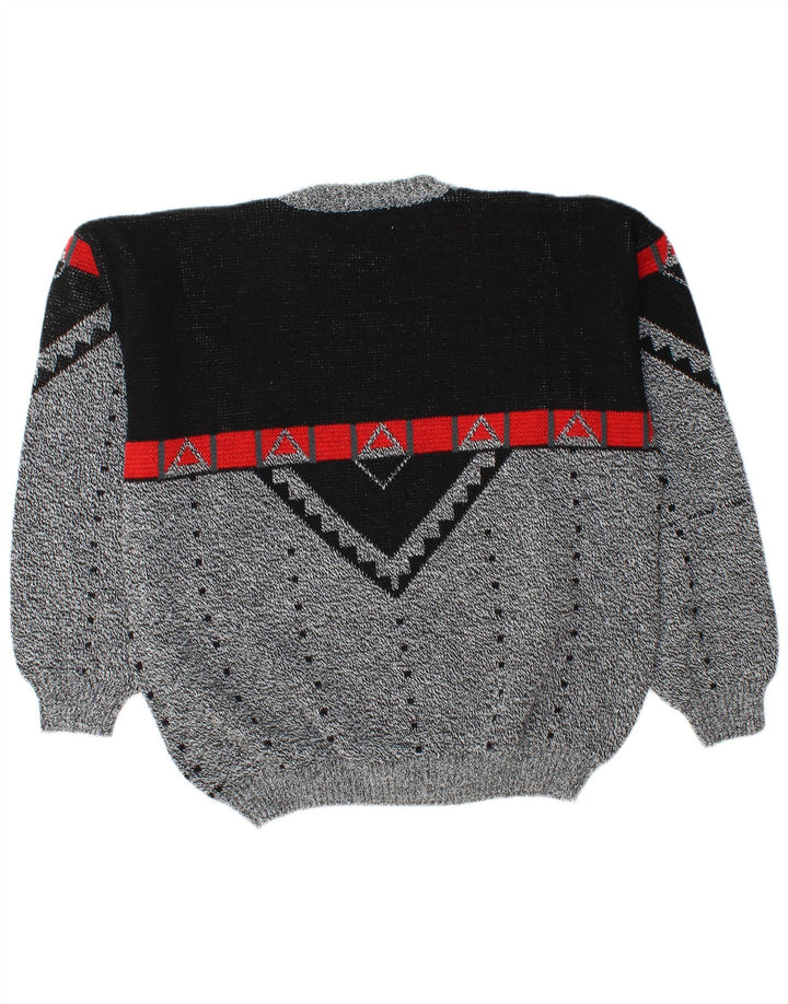 VINTAGE Hombres Crew Neck Jumper Suéter Grande Gris Colorblock