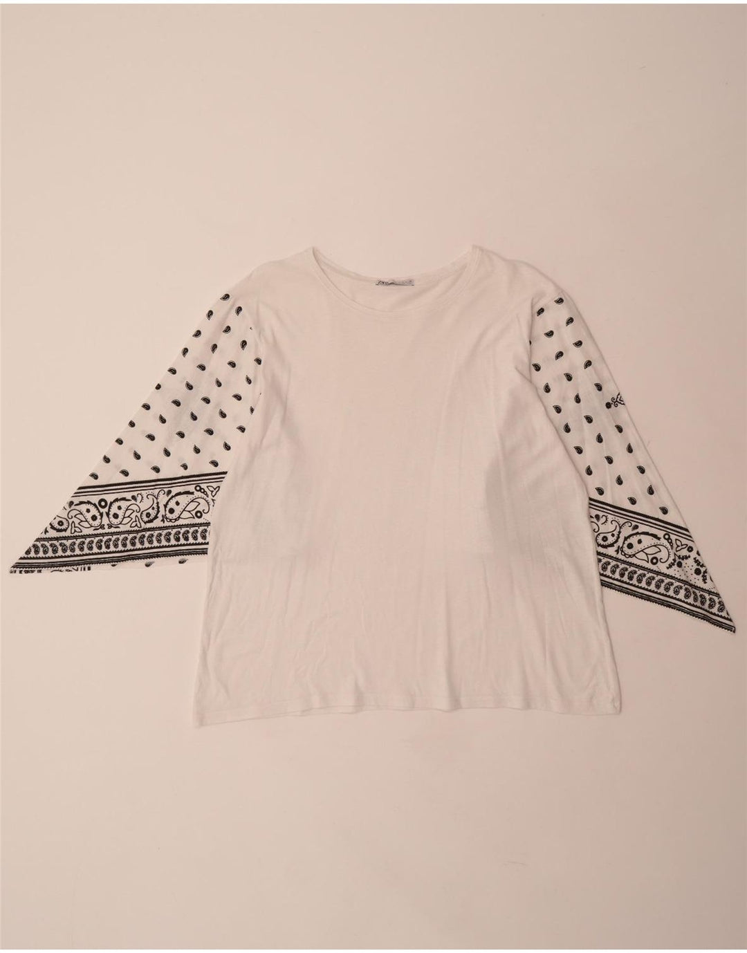 ZARA Blusa Mujer Top UK 44 Medio Blanco Paisley