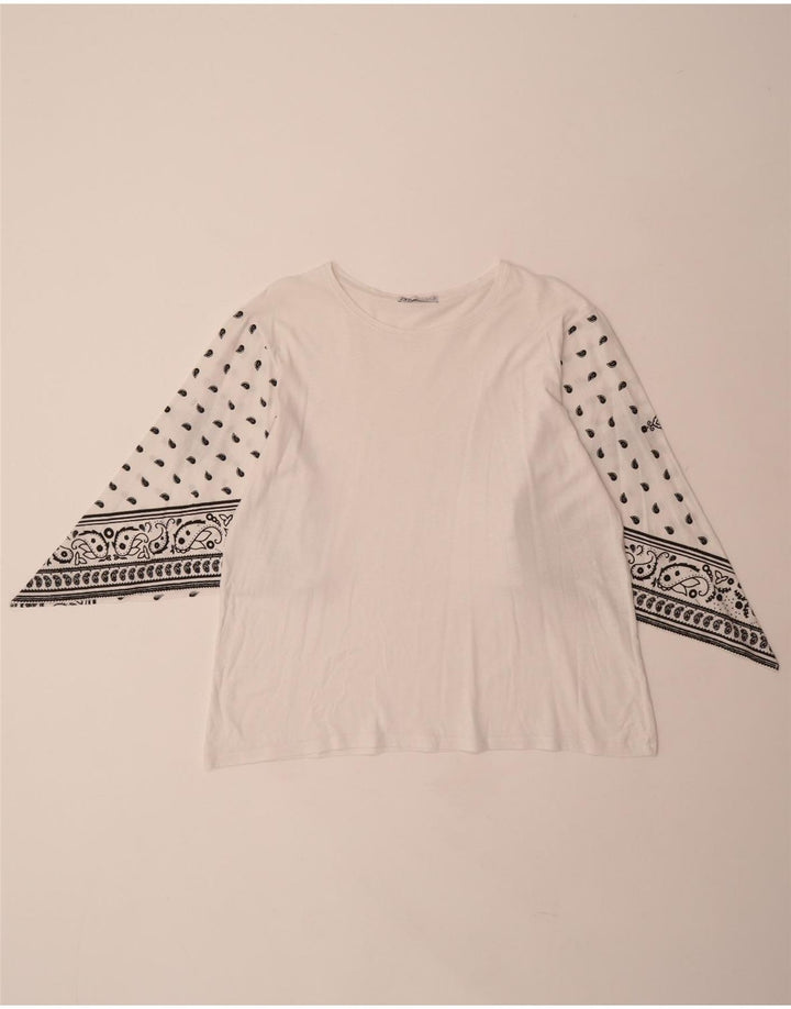ZARA Blusa Mujer Top UK 44 Medio Blanco Paisley