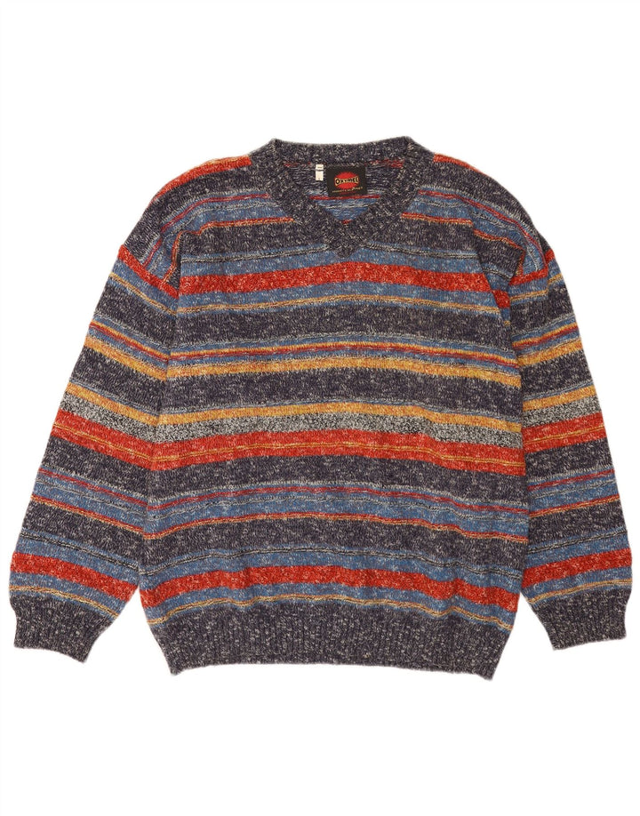 Oxymel Jersey con Cuello en V para Hombre, Jersey Grande de Lana a Rayas Multicolores