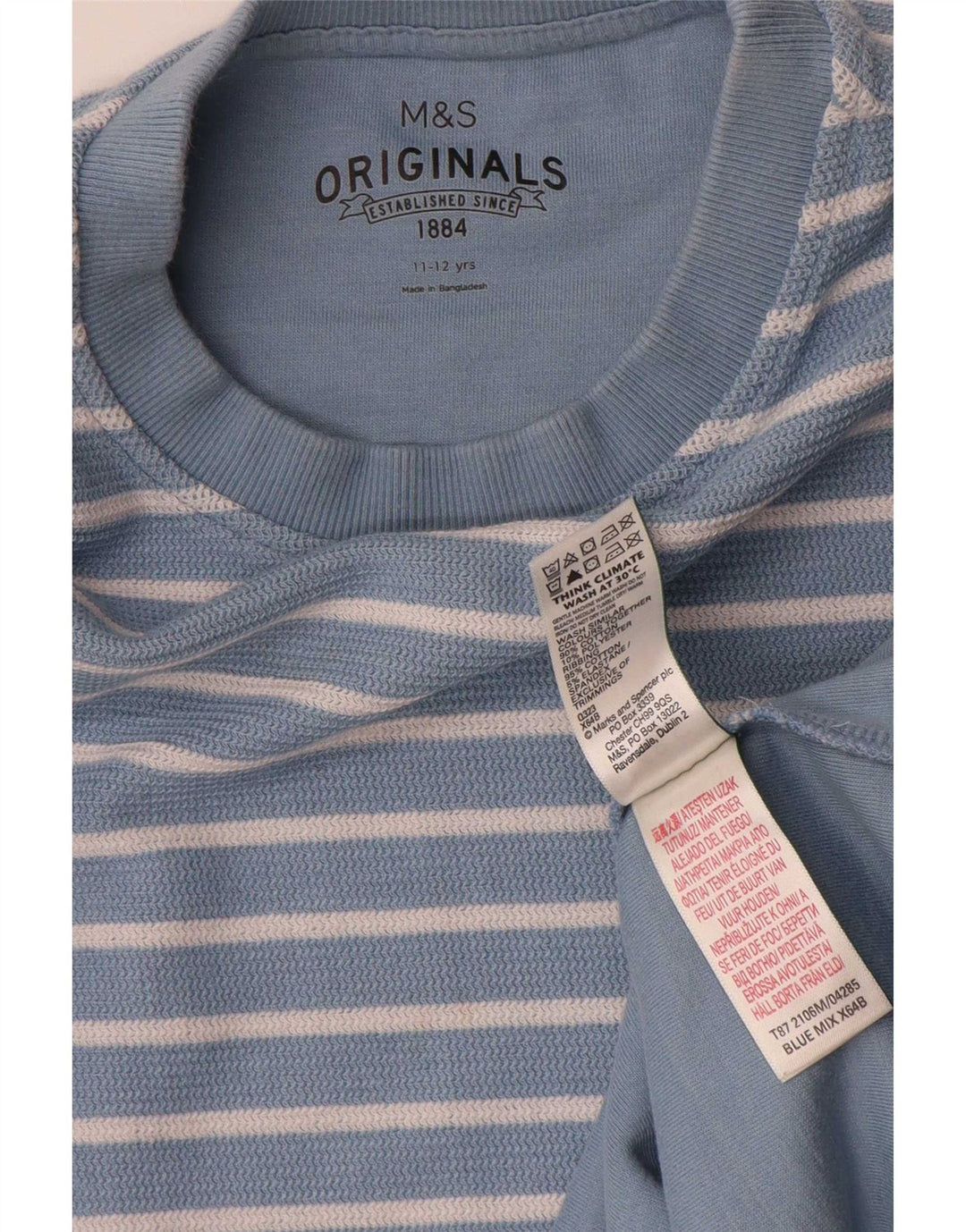 Marks & Spencer Camiseta de manga larga para niño 11-12 años Algodón a rayas azul